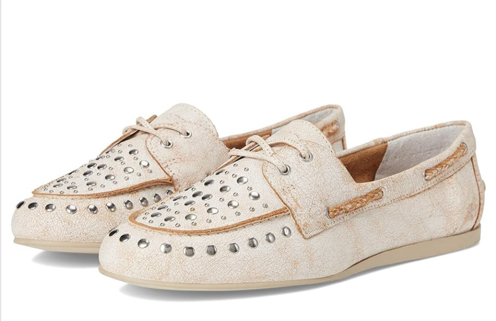 Lucky Brand Womens Timini Studded Loafers Size 8 Distressed White Leather NIB